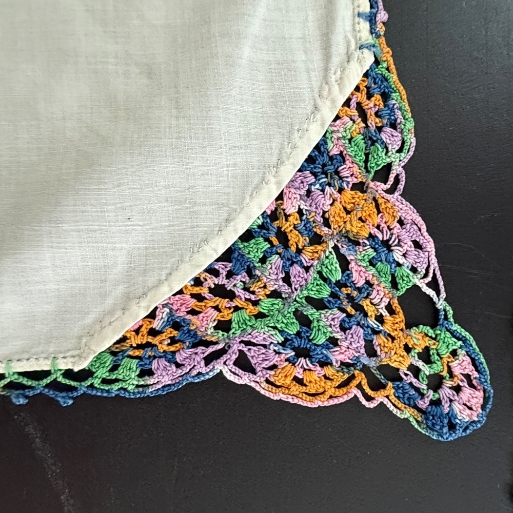 Vintage Handkerchief Lot 3 Embroidered Crochet Lace Floral White Brown Multi - Picture 7 of 11